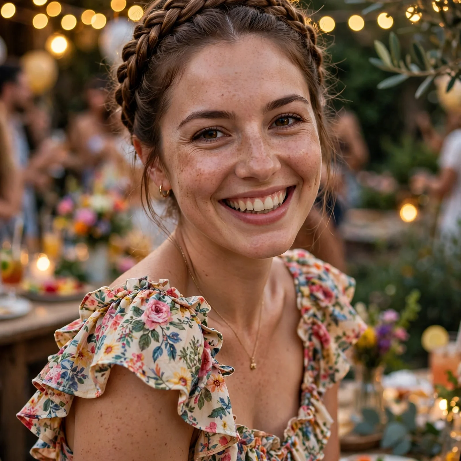 25 Outdoor Party Hairstyles for Women In Summer That Survive Wind & Humidity: Braided Crown Updo