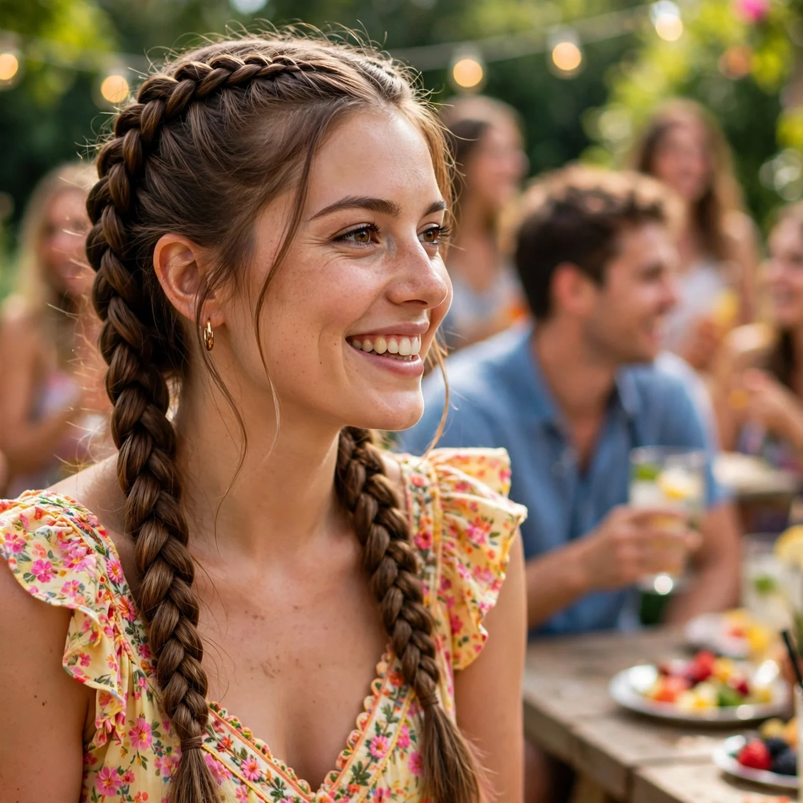 25 Outdoor Party Hairstyles for Women In Summer That Survive Wind & Humidity: Double Dutch Braids