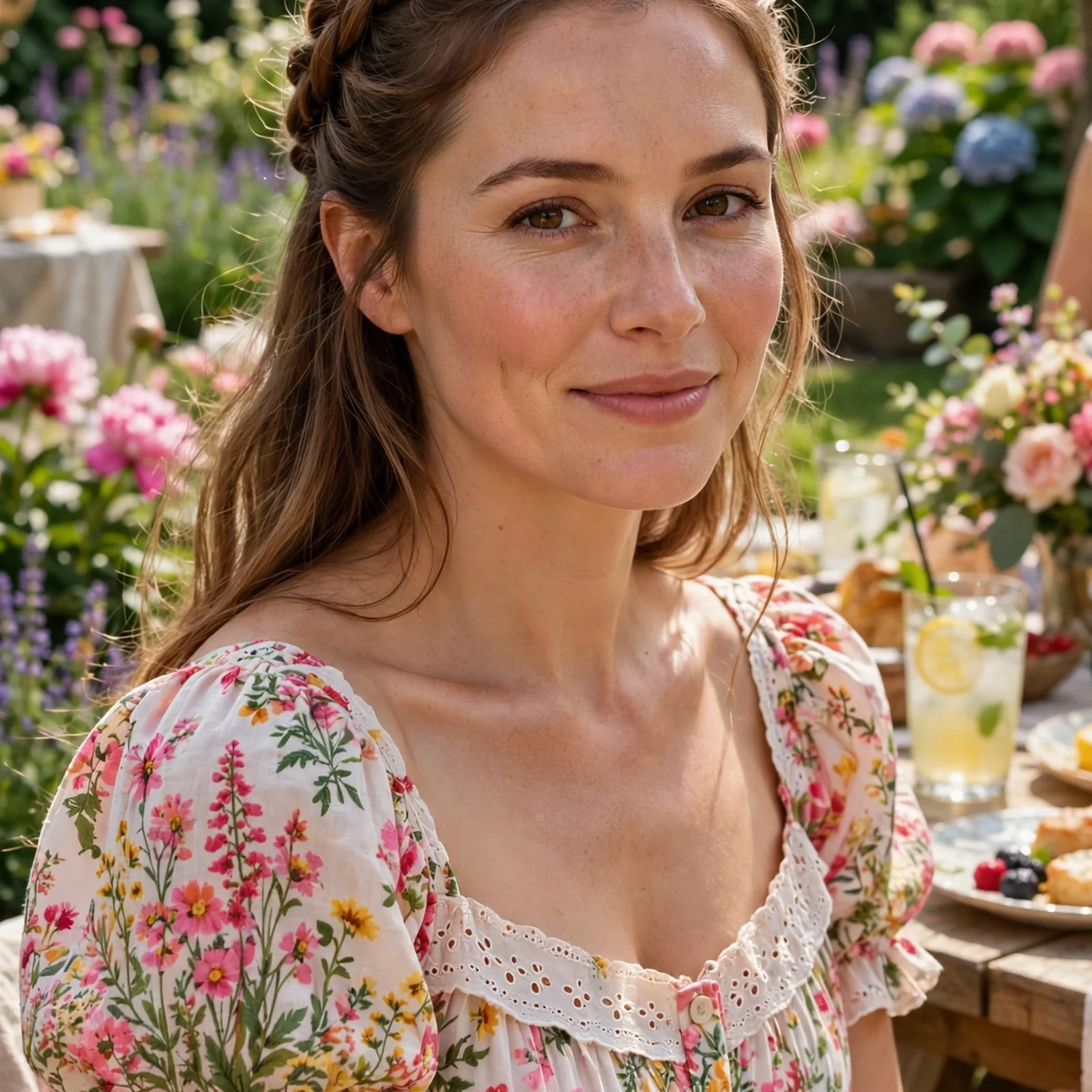25 Outdoor Party Hairstyles for Women In Summer That Survive Wind & Humidity: Half-Up Braided Crown
