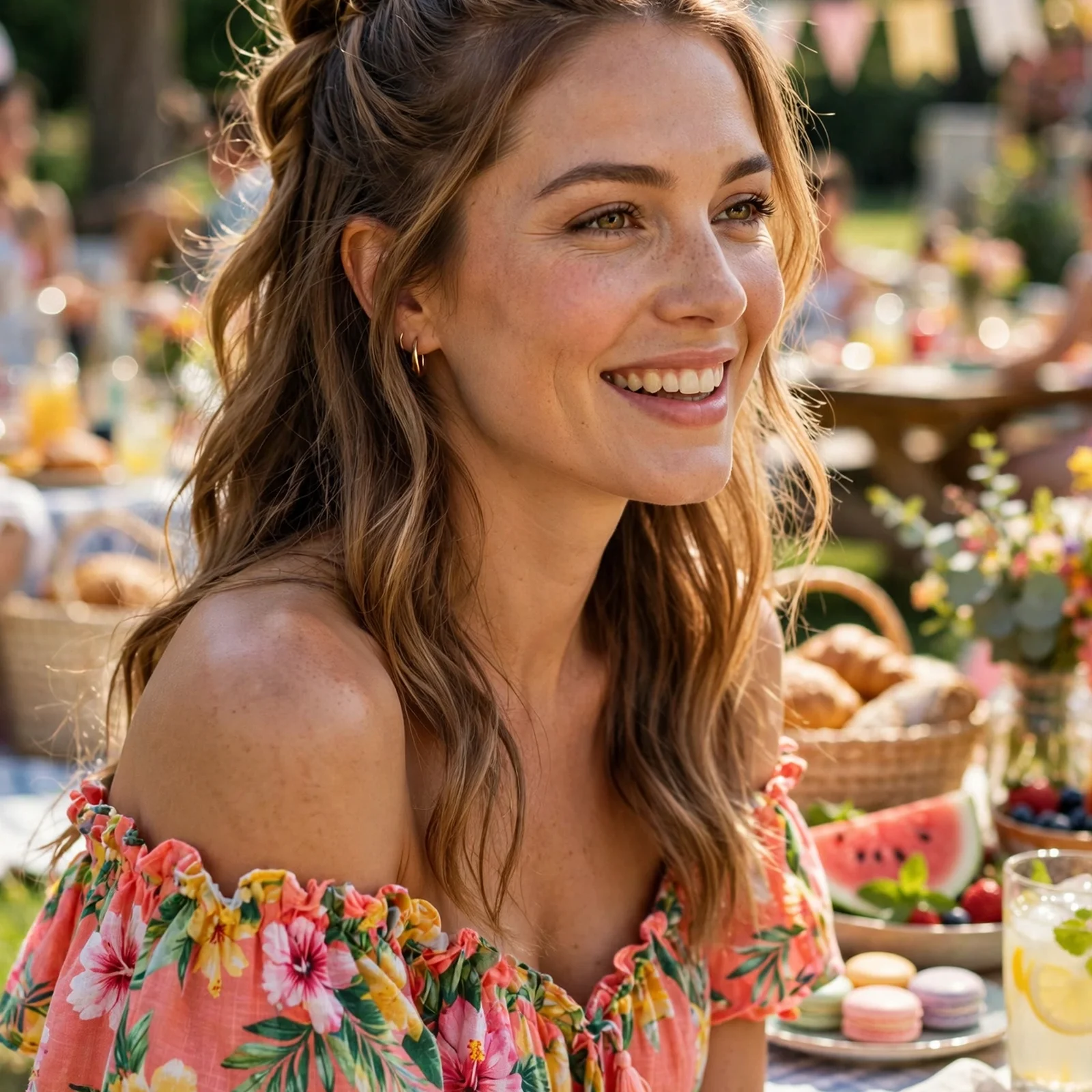 25 Outdoor Party Hairstyles for Women In Summer That Survive Wind & Humidity: Twisted Half-Up Hairstyle