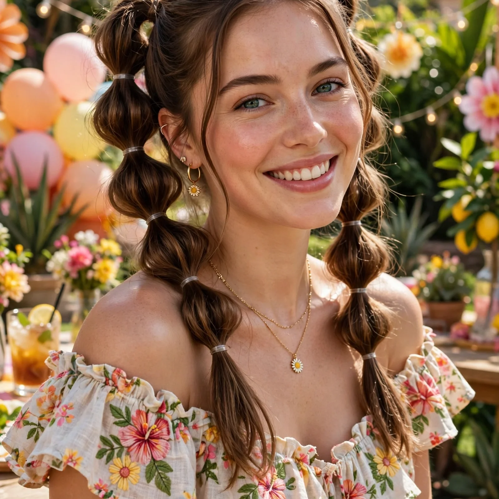 25 Outdoor Party Hairstyles for Women In Summer That Survive Wind & Humidity: Bubble Braid Pigtails