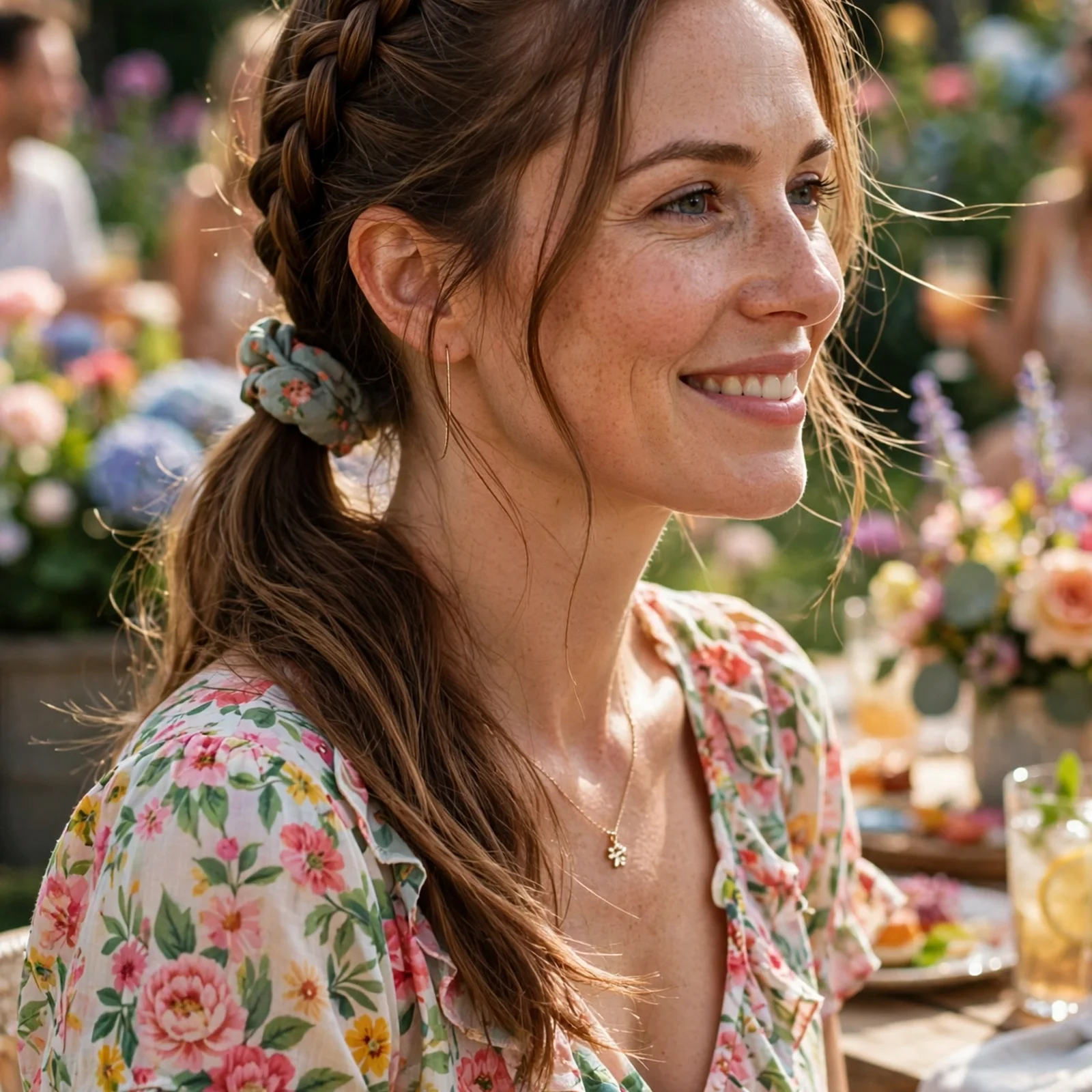 25 Outdoor Party Hairstyles for Women In Summer That Survive Wind & Humidity: French Braid Low Ponytail