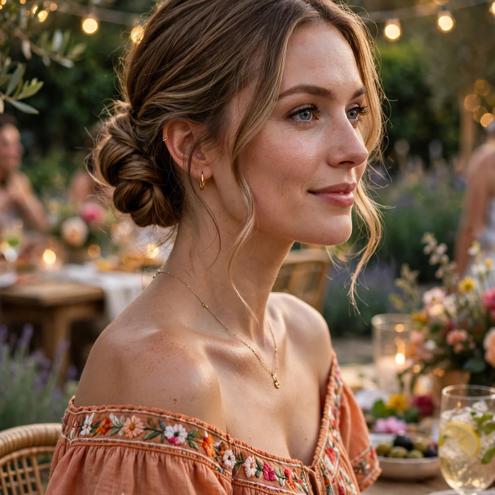 25 Outdoor Party Hairstyles for Women In Summer That Survive Wind & Humidity: Low Twisted Chignon