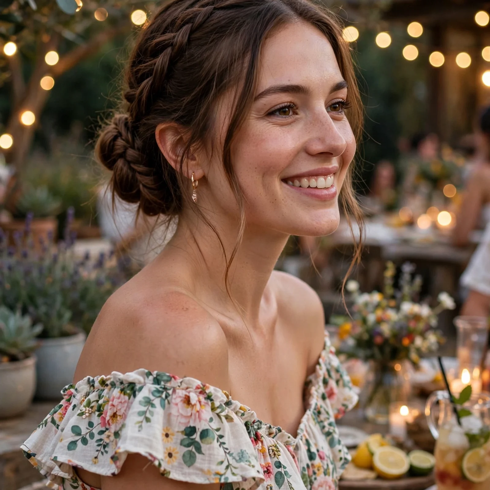 25 Outdoor Party Hairstyles for Women In Summer That Survive Wind & Humidity: Romantic Braided Low Bun