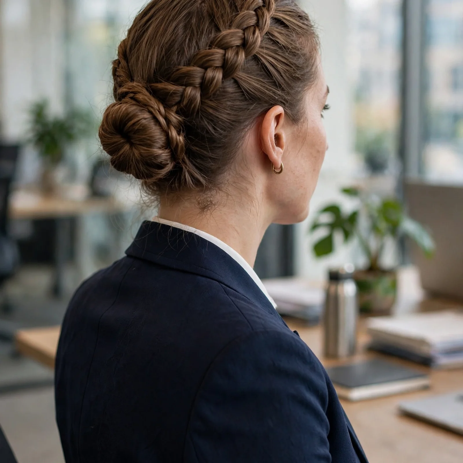 20 Professional Hairstyles for Women That Look Polished & Powerful in 2026: Braided Crown Bun