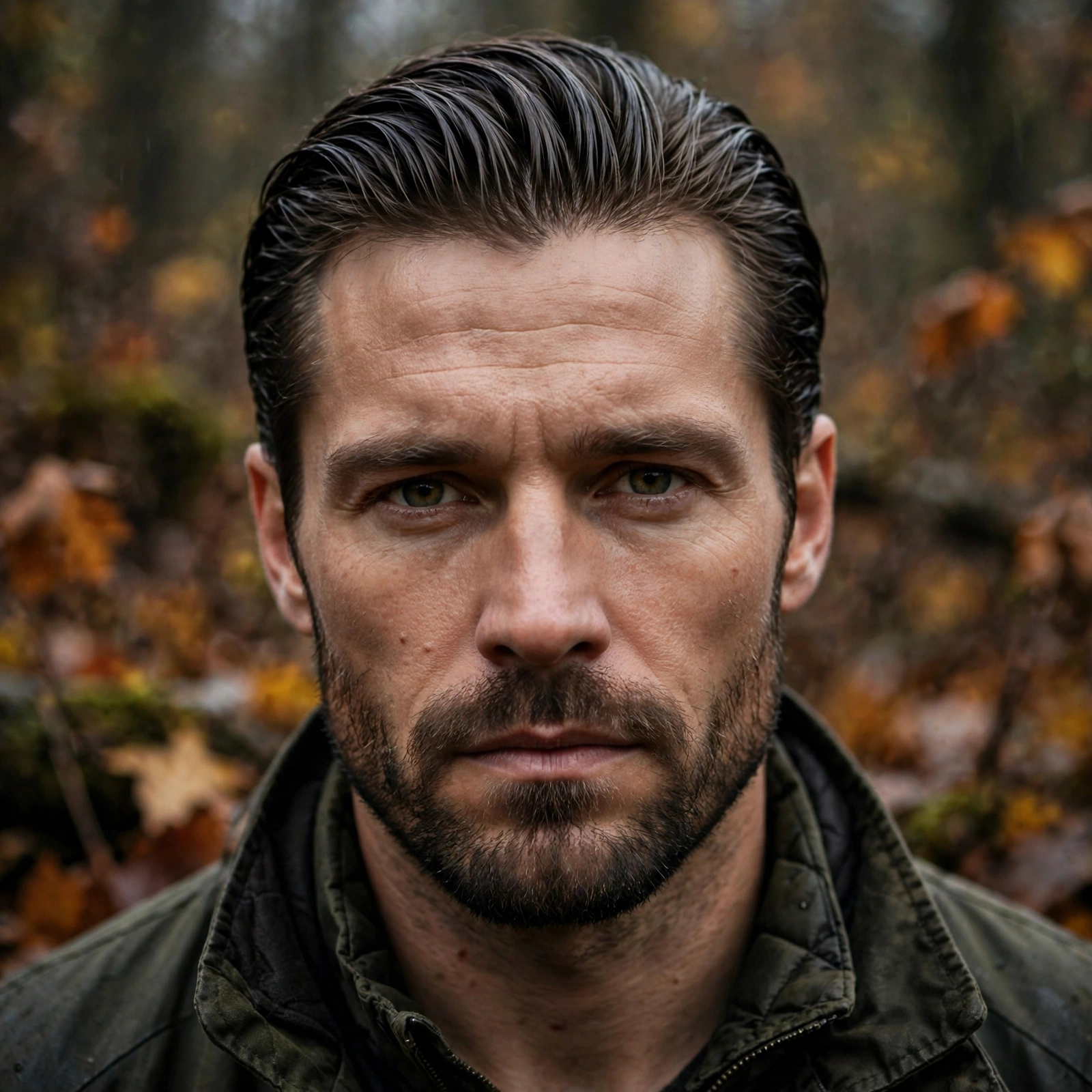 Slicked-Back with Short Boxed Beard
