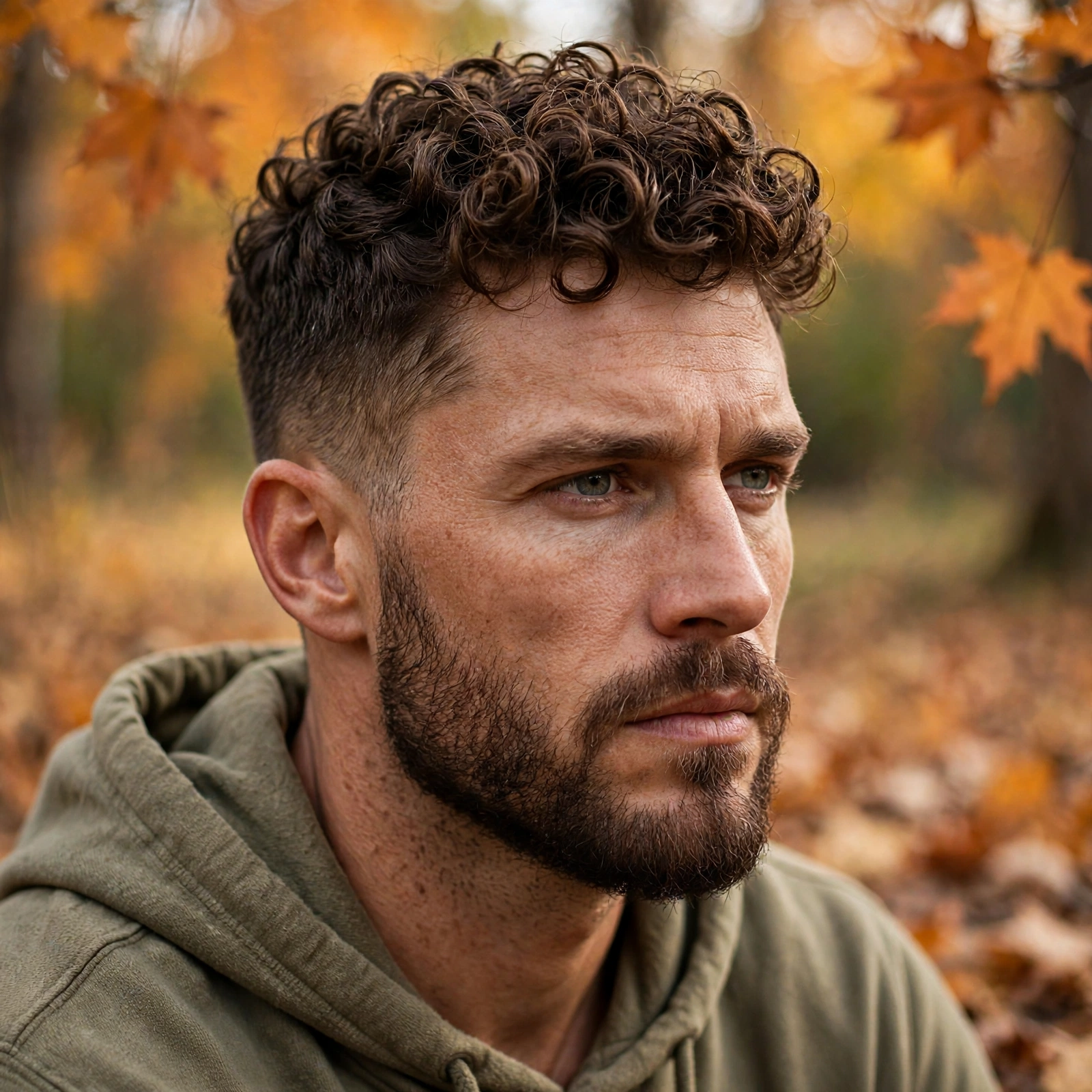 Curly Top with Beard Taper
