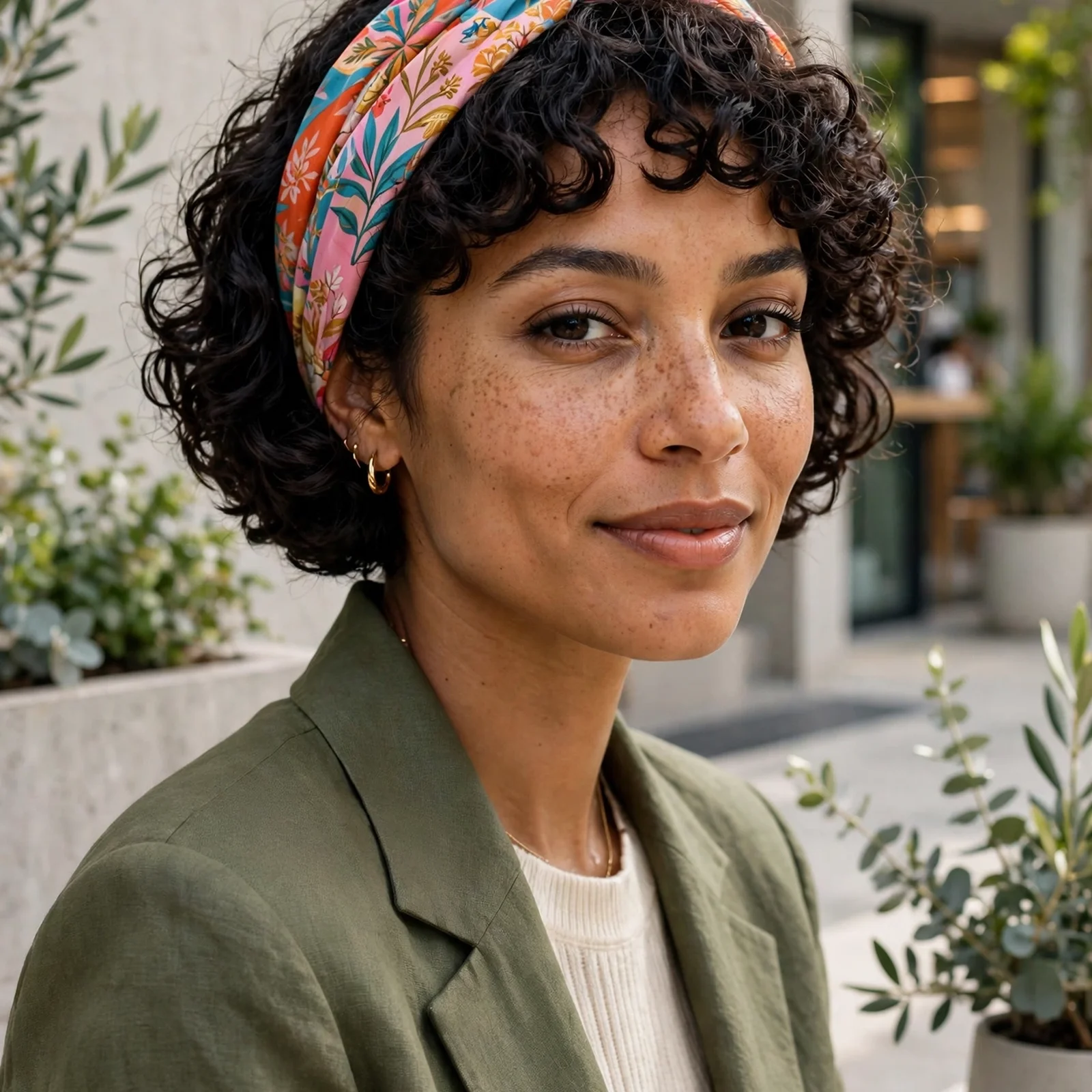 20 Cute & Chic Short Curly Hairstyles for Women to Rock in 2026: Curly Bob with Scarf Wrap