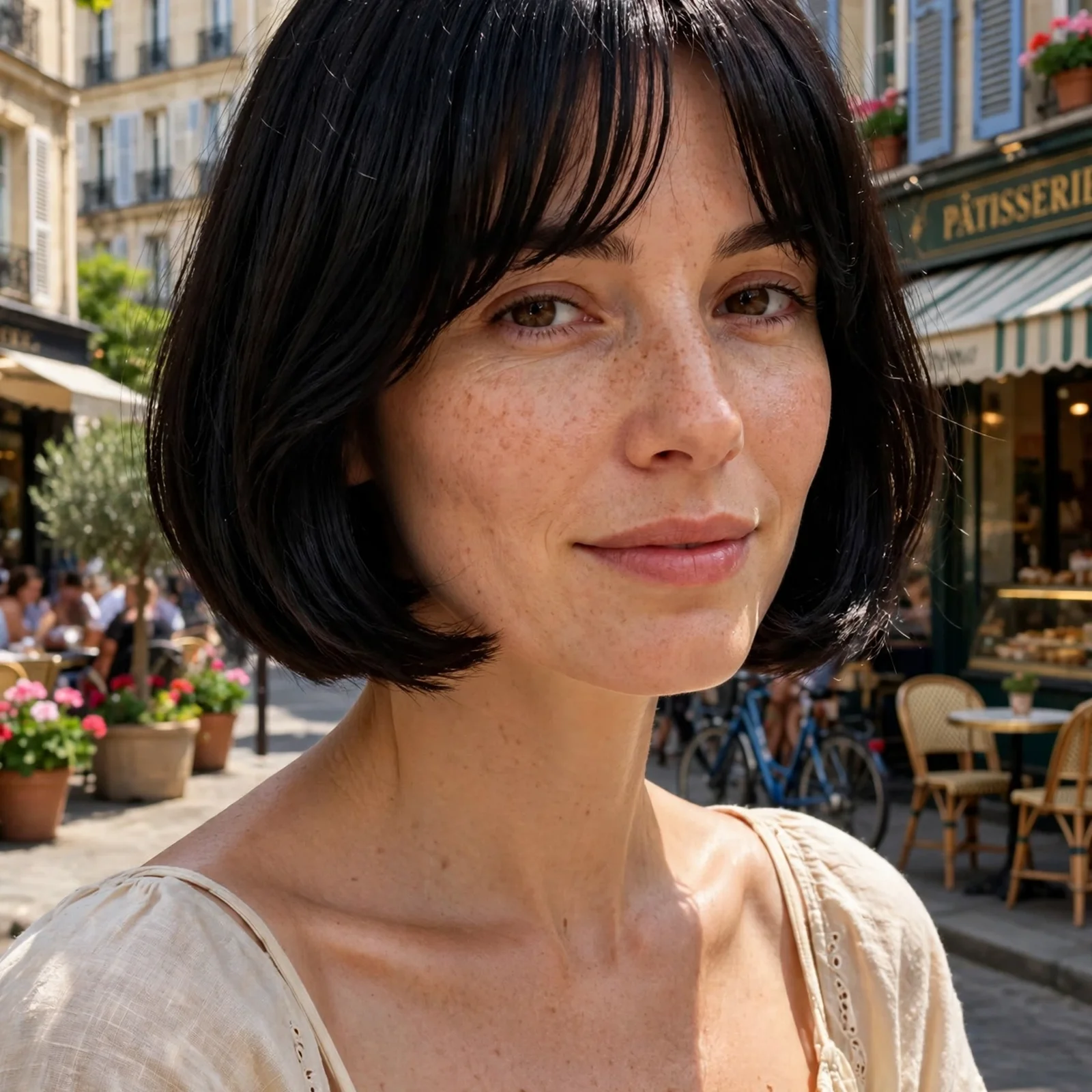 25 Short Hair Summer Hairstyles for Women That Look Effortlessly Stylish: French Bob with Curtain Bangs