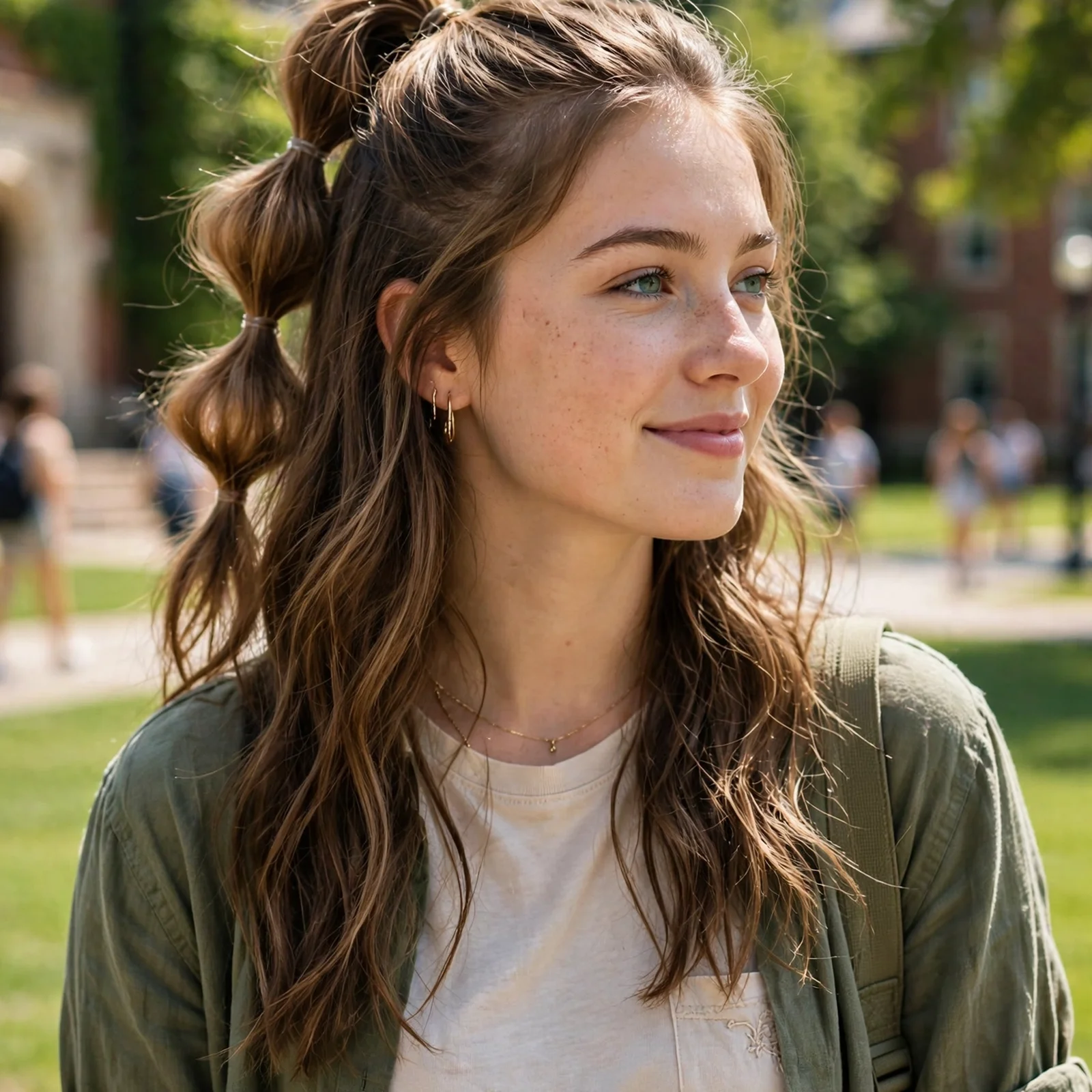 25 Summer Hairstyles for College Girls That Stay Fresh From Morning to Night: Half-Up Bubble Ponytail