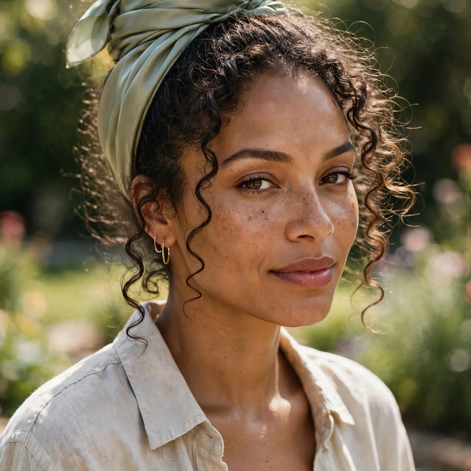 25 Summer Hairstyles for Curly Hair Women (Heat & Humidity Proof): Satin Scarf Curly Bun