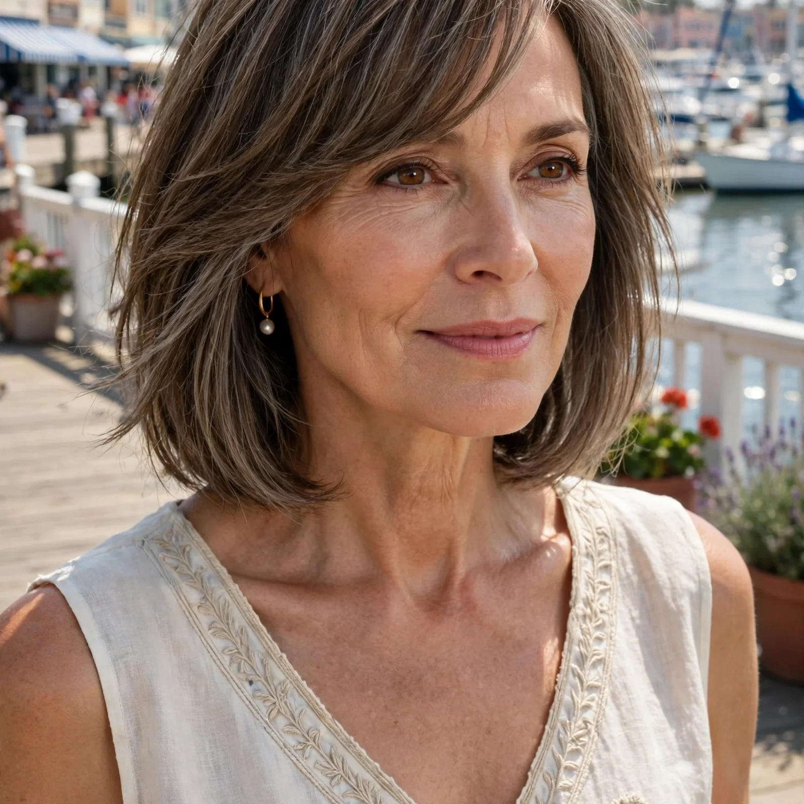 25 Summer Hairstyles for Women Over 50 That Feel Light & Age-Appropriate: Textured Long Bob with Side Bangs