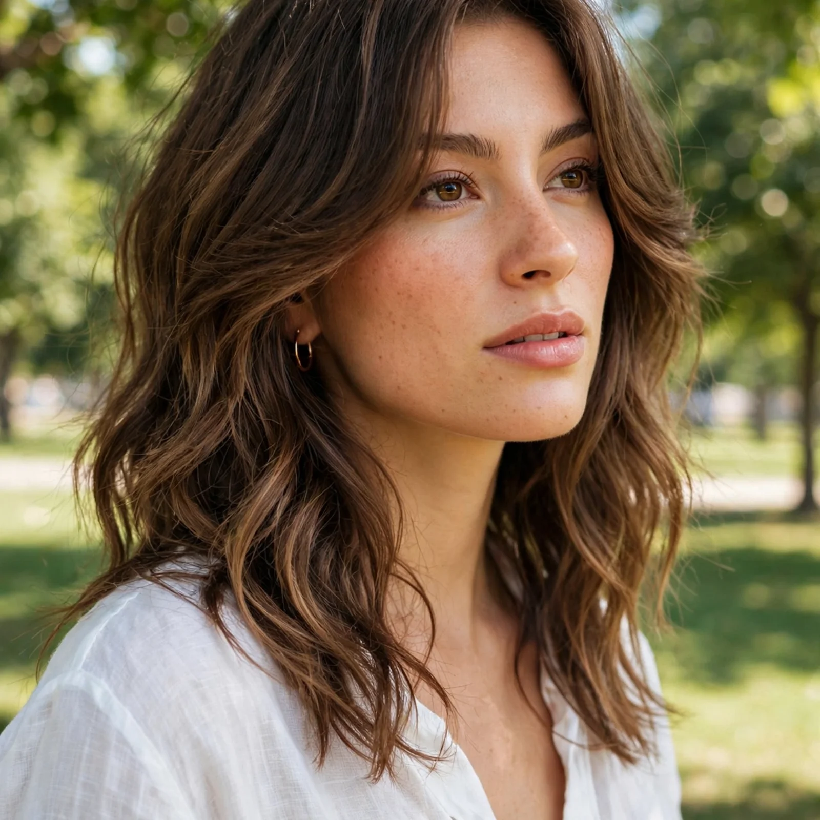 25 Summer Hairstyles for Women With Big Foreheads (Light & Face-Framing): Airy Shag with Curtain Fringe