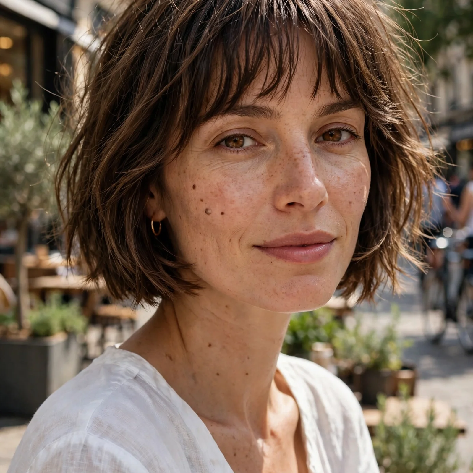 25 Summer Hairstyles for Women With Big Foreheads (Light & Face-Framing): Textured French Bob with Wispy Bangs