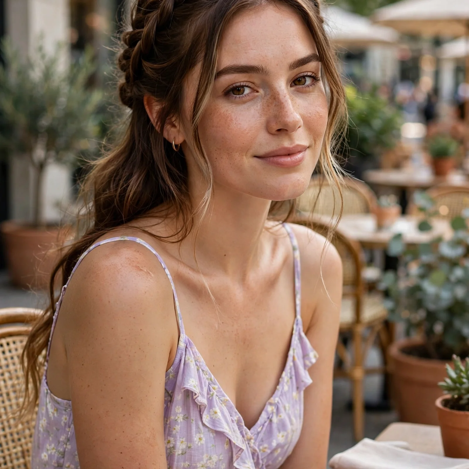 25 Summer Hairstyles for Women With Big Foreheads (Light & Face-Framing): Loose Braided Crown Half-Up