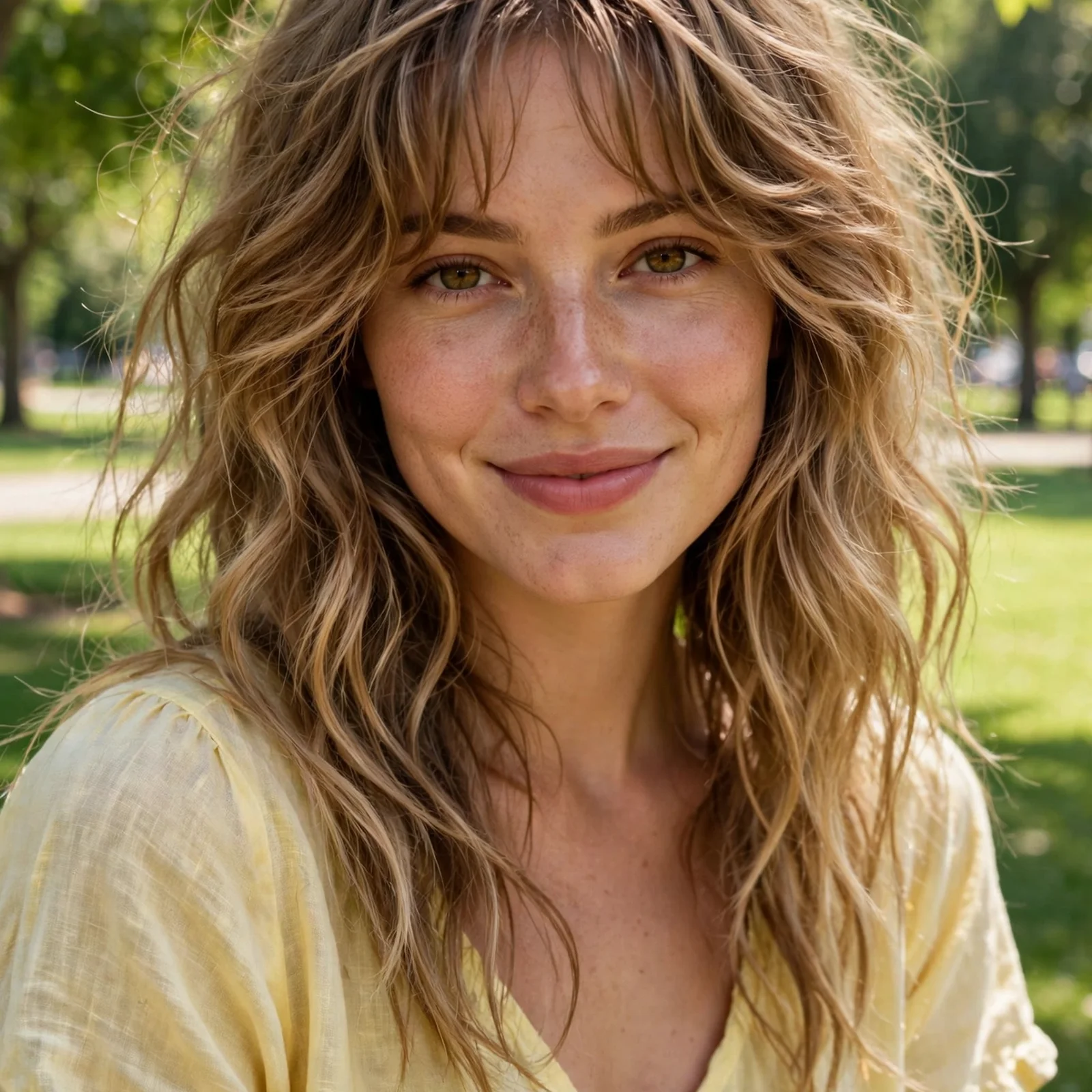 25 Summer Hairstyles for Women With Big Foreheads (Light & Face-Framing): Tousled Summer Waves with Curtain Pieces