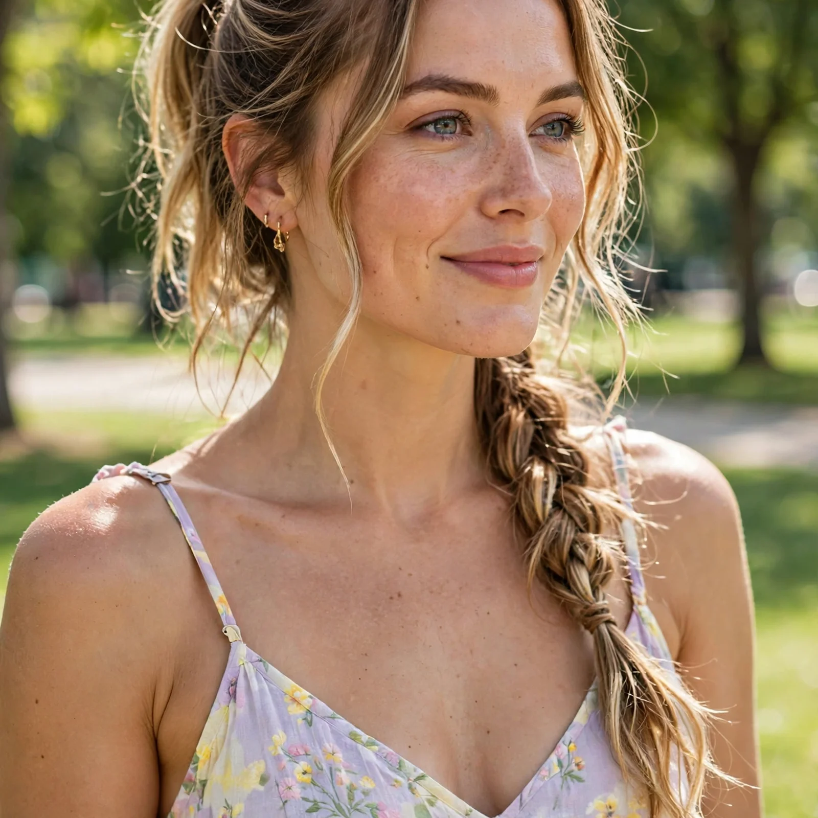 25 Summer Hairstyles for Women With Big Foreheads (Light & Face-Framing): Beachy Braided Ponytail