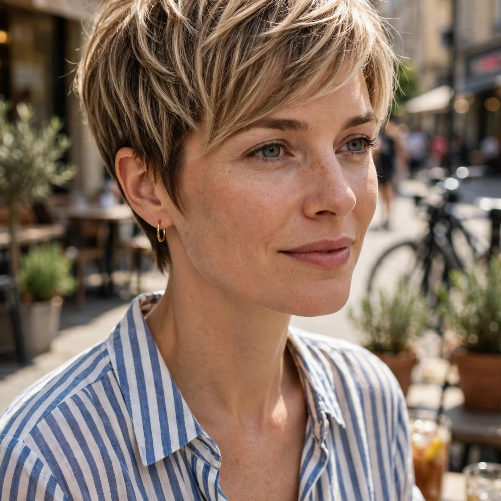 25 Summer Hairstyles for Women With Big Foreheads (Light & Face-Framing): Airy Layered Pixie with Side Fringe