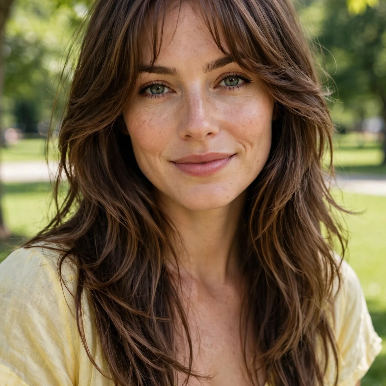 25 Summer Hairstyles for Women With Chubby Face That Slim & Elongate Instantly: Long Layers With Curtain Fringe