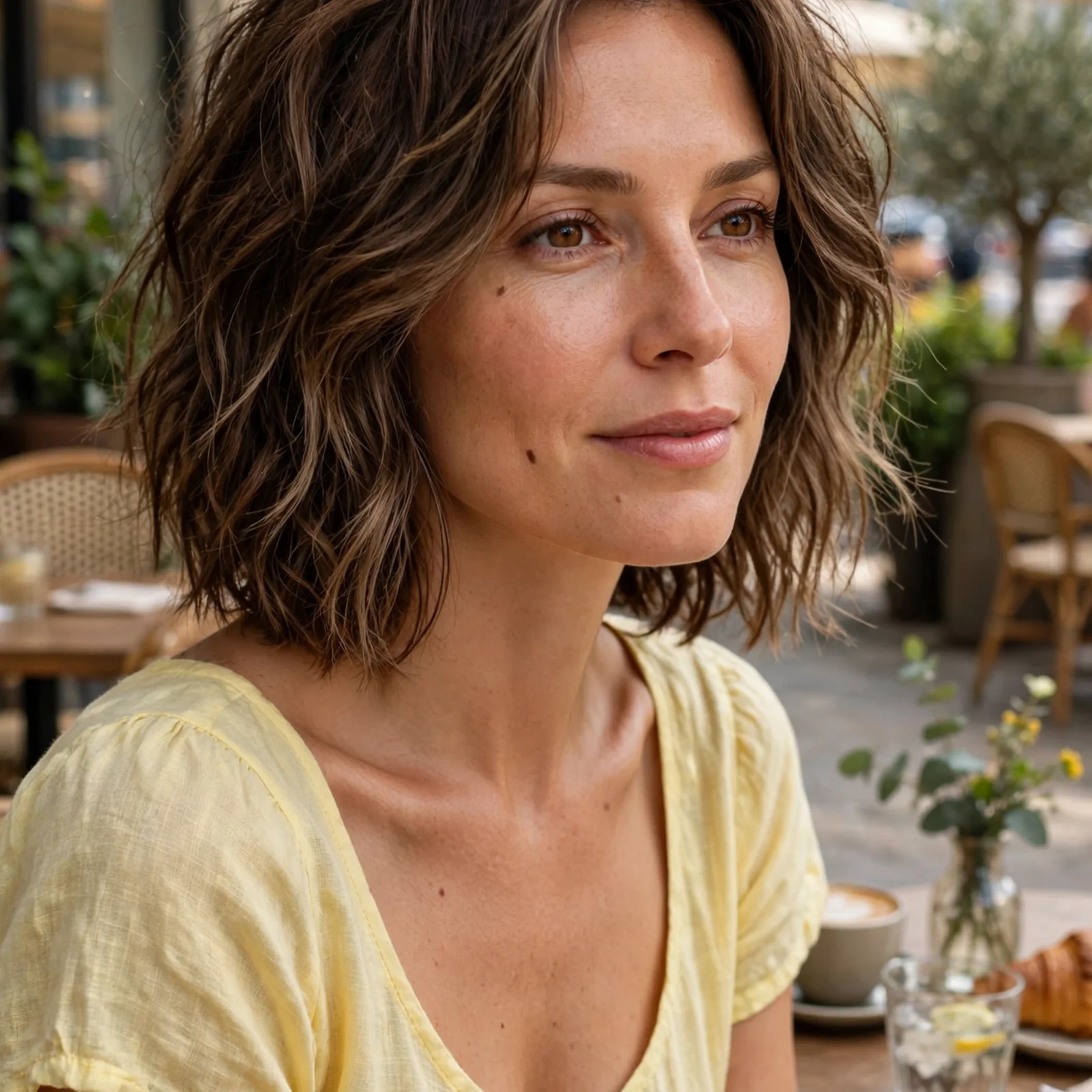 25 Summer Hairstyles for Women With Long Faces That Add Width & Volume: Textured Shoulder-Length Lob