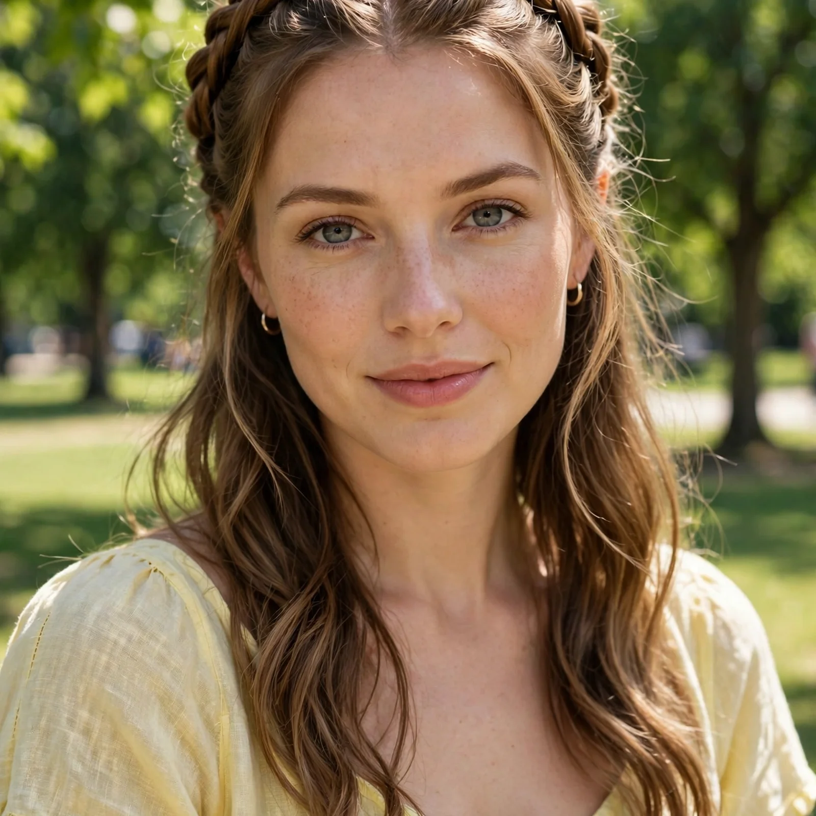 25 Summer Hairstyles for Women With Long Faces That Add Width & Volume: Braided Crown Half-Up