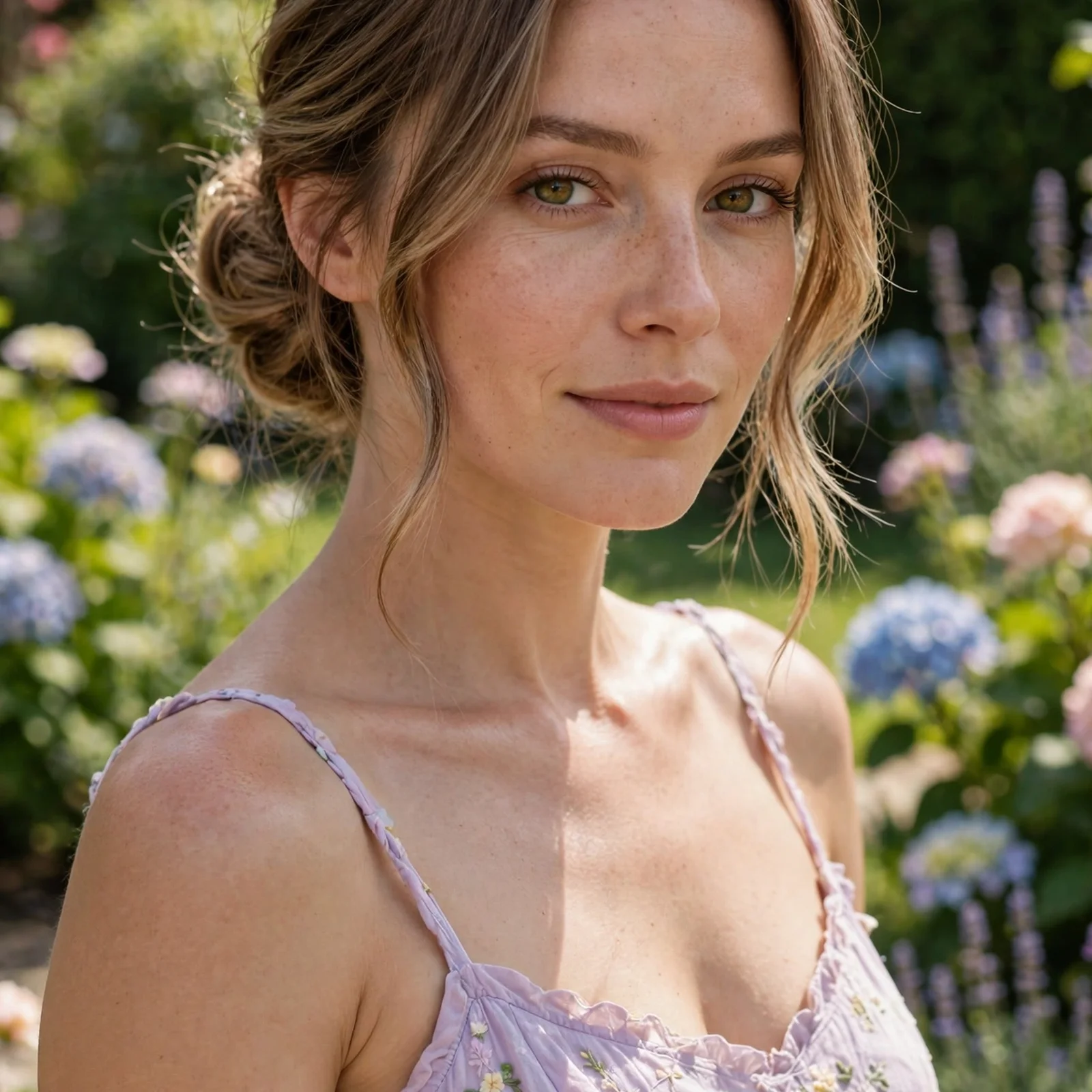 25 Summer Hairstyles for Women With Long Faces That Add Width & Volume: Layered Low Bun with Side Pieces