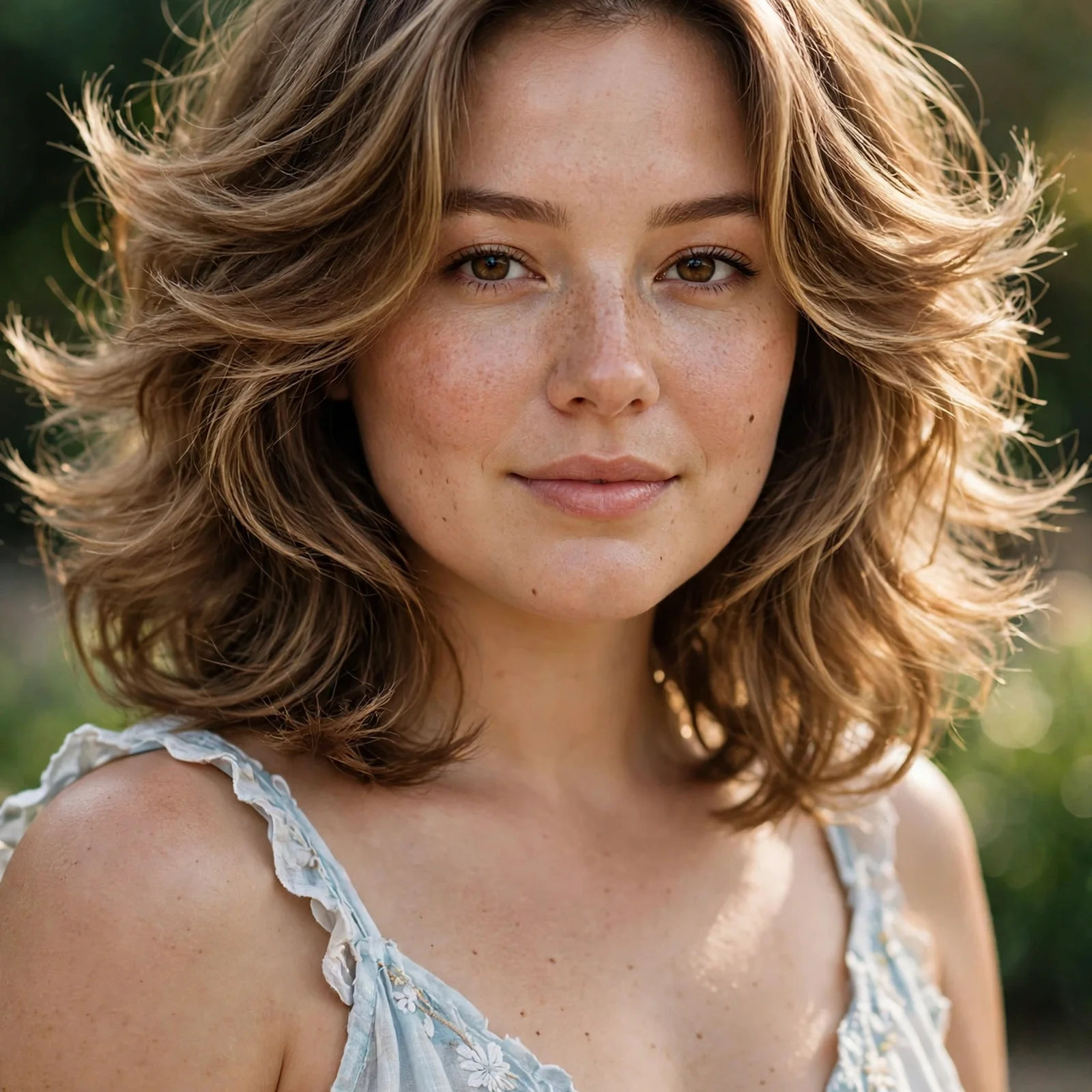 25 Summer Hairstyles for Women With Round Faces That Add Instant Definition: Shoulder-Length Butterfly Cut