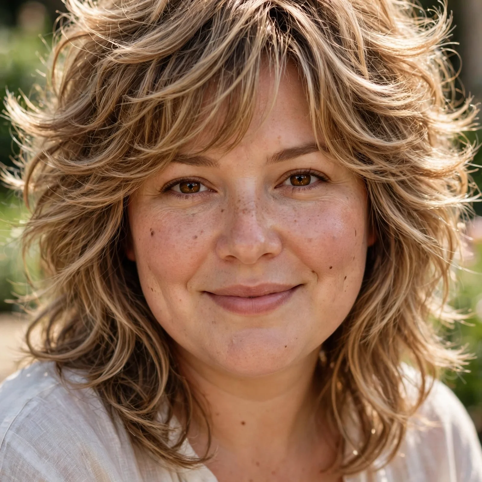 25 Summer Hairstyles for Women With Round Faces That Add Instant Definition: Layered Blowout Shag