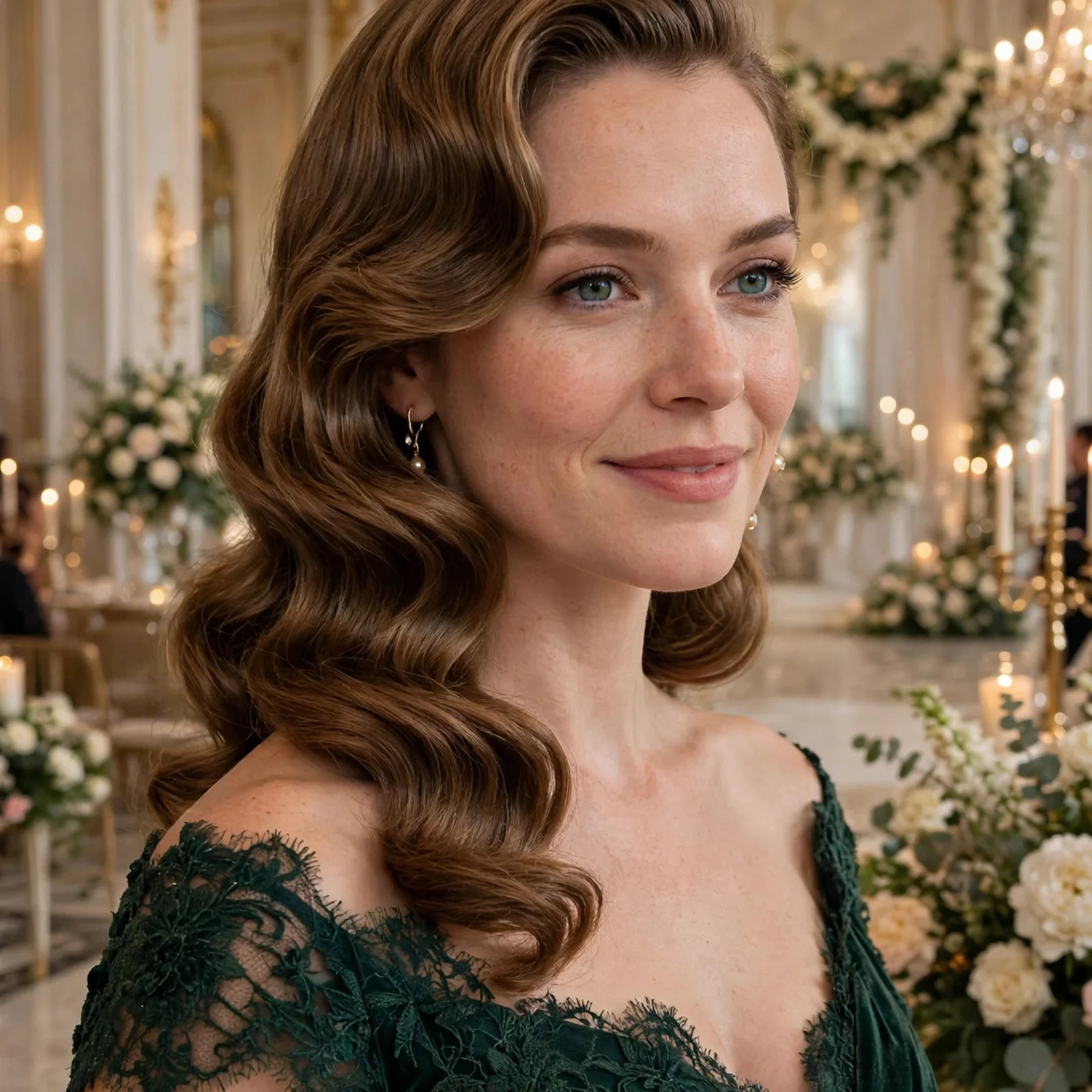 25 Summer Wedding Guest Hairstyles For Women That Stay Perfect All Day in Heat: Hollywood Waves with Side Sweep