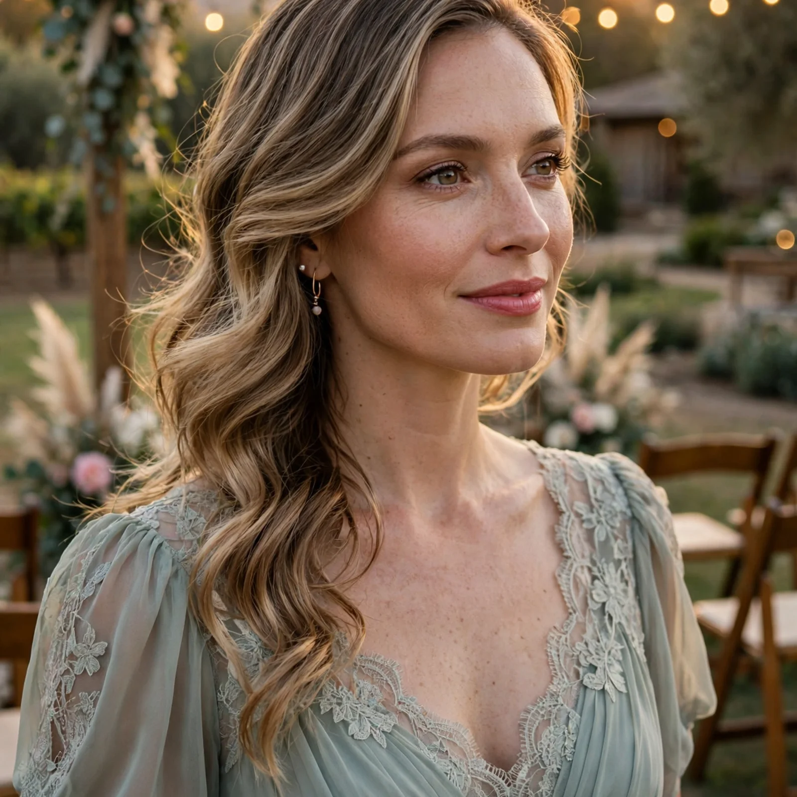 25 Summer Wedding Guest Hairstyles For Women That Stay Perfect All Day in Heat: Romantic Side-Swept Waves