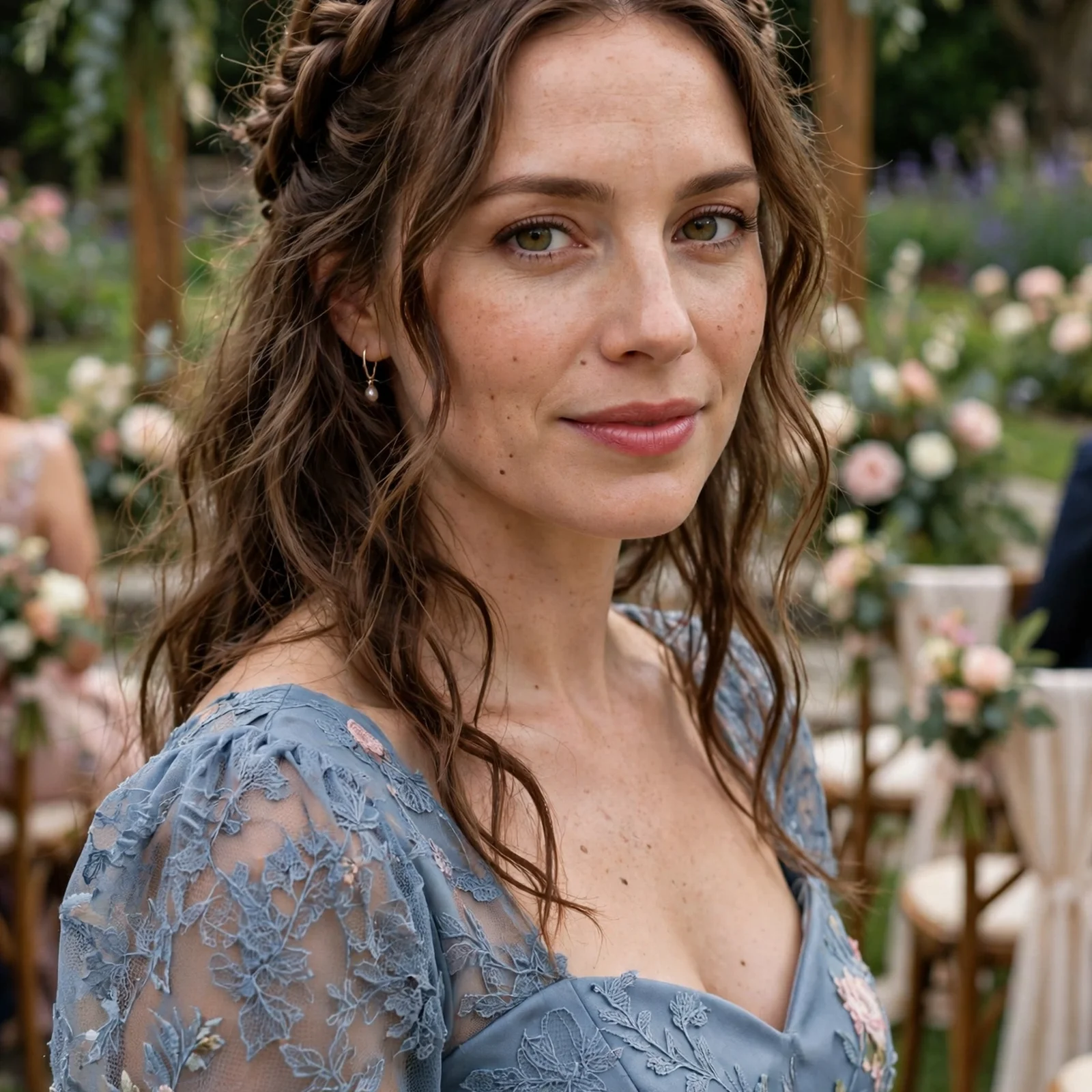 25 Summer Wedding Guest Hairstyles For Women That Stay Perfect All Day in Heat: Braided Crown with Loose Waves