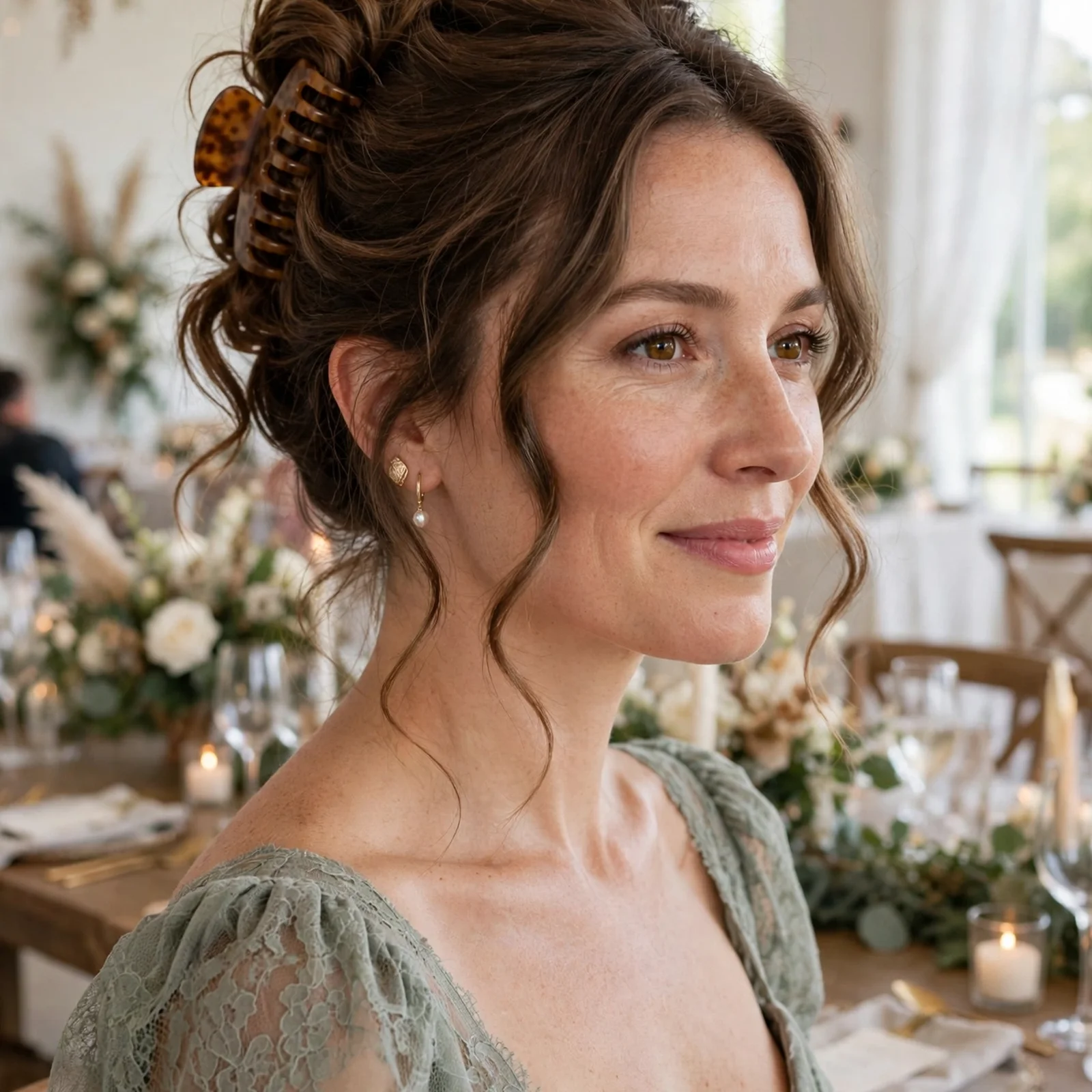 25 Summer Wedding Guest Hairstyles For Women That Stay Perfect All Day in Heat: Textured Claw Clip Updo