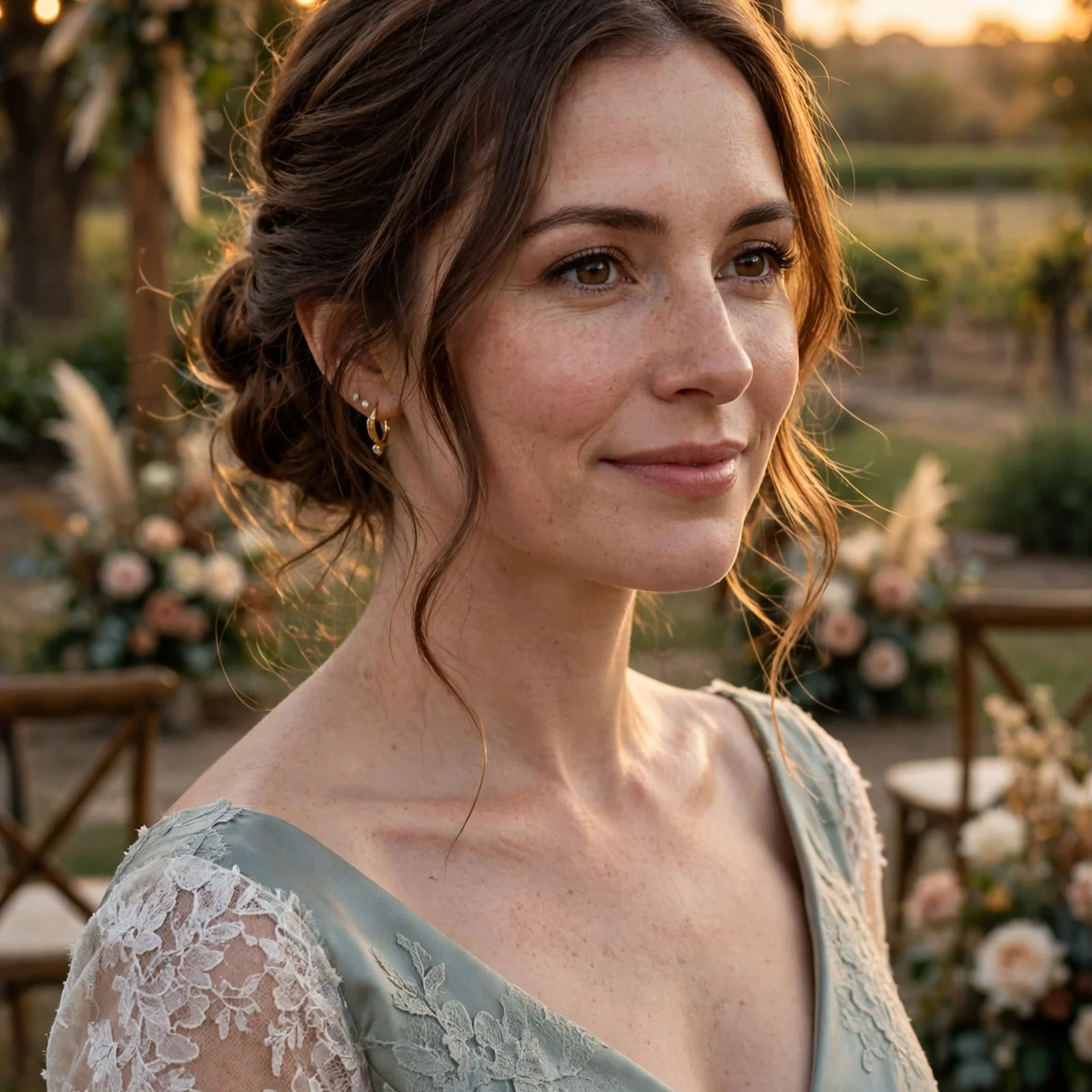 25 Summer Wedding Guest Hairstyles For Women That Stay Perfect All Day in Heat: Romantic Low Bun with Soft Tendrils